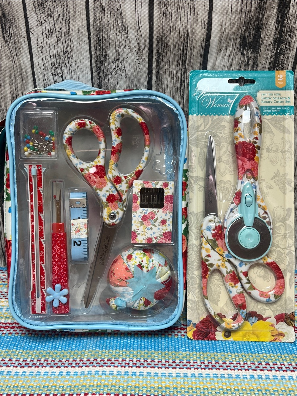 The Pioneer Woman Sweet Rose Sewing kit & Fabric scissors and Rotary cutter set